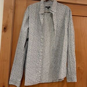 Express White and Blue Patterned Dress Shirt